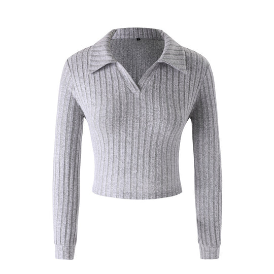 Damen Strickpullover mit klassischem Kragen und Rippstruktur EB