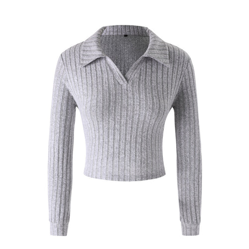 Damen Strickpullover mit klassischem Kragen und Rippstruktur EB