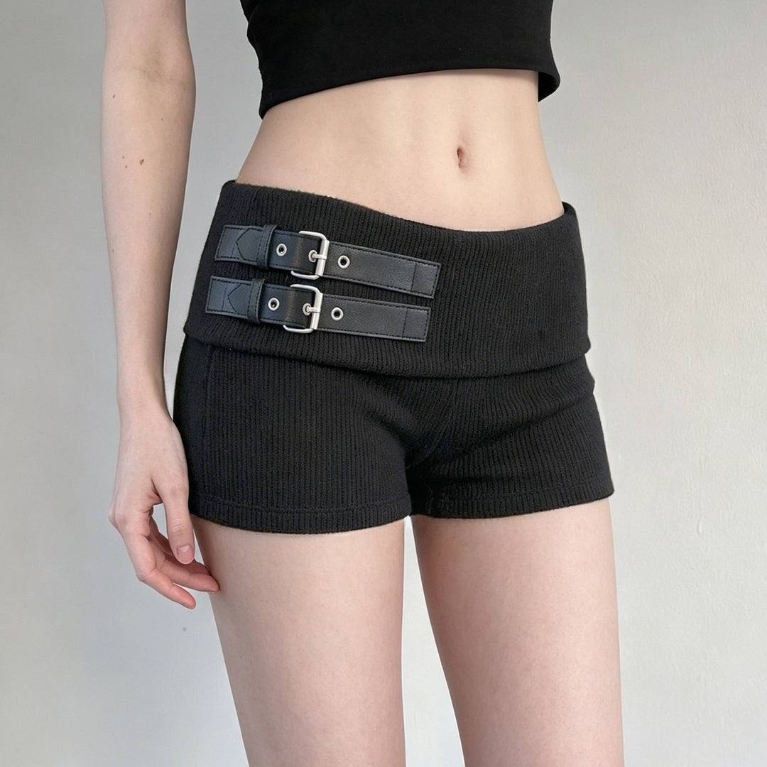 Damen Shorts mit breitem Bund und dekorativen Schnallen EB