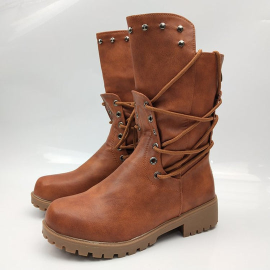 Damen Schnürstiefel mit dekorativen Nieten und robuster Profilsohle EB