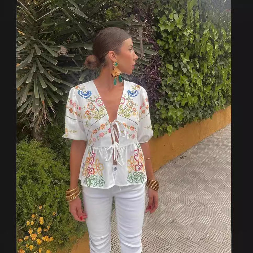 Damen luftige und elegante Bluse mit floralem Muster EB