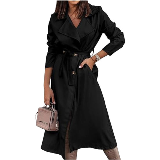 Damen eleganter Trenchcoat mit Taillengürtel und großen Taschen EB