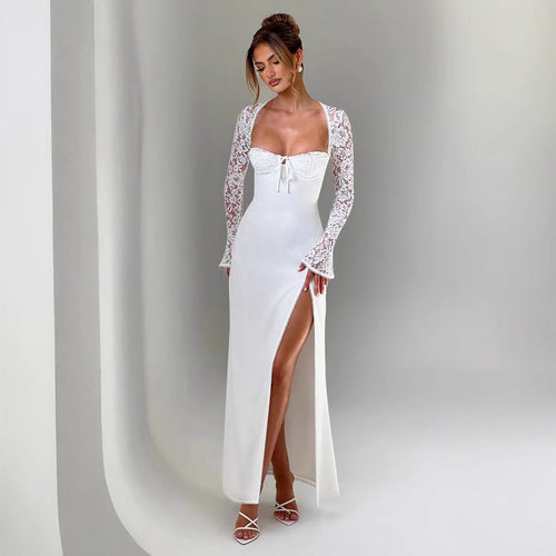 Damen Maxikleid mit langen Ärmel-Details EB