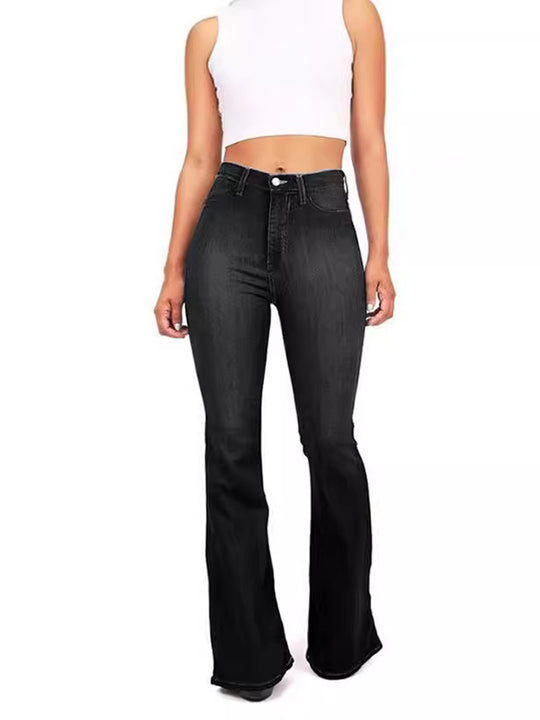 Damen Hoch taillierte Bootcut Jeans im eleganten zeitlosen Stil EB