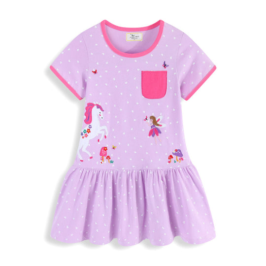 Mädchen Freizeitkleid mit zauberhaften Einhorn- und Feenapplikationen EB