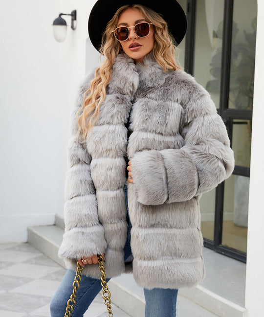 Damen Luxuriöse Kunstpelzjacke mit lockeren Ärmeln und voluminösem Schnitt EB