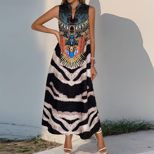 Damen Maxi-Kleid mit auffälligem Animal-Print und eleganten Verzierungen EB