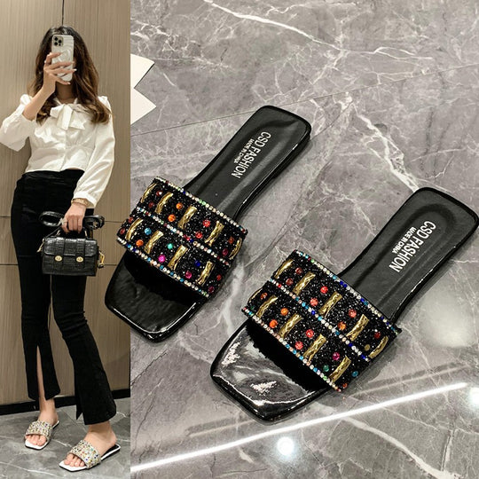 Damen Glamouröse Slipper mit funkelndem Strass EB