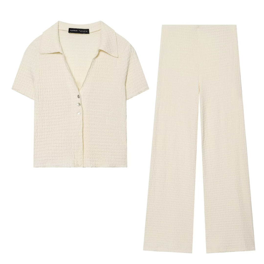 Damen Hochbundhose mit weitem Schnitt und lässiger Textur EB