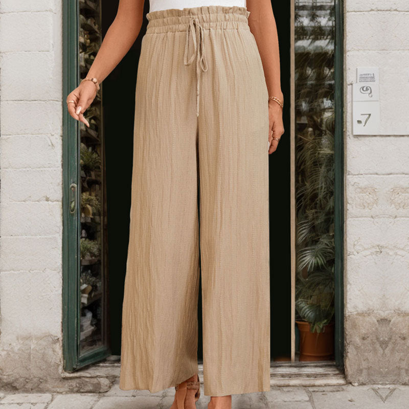 Damen Weite Baumwollhose mit elastischem Bund und Bindegürtel EB