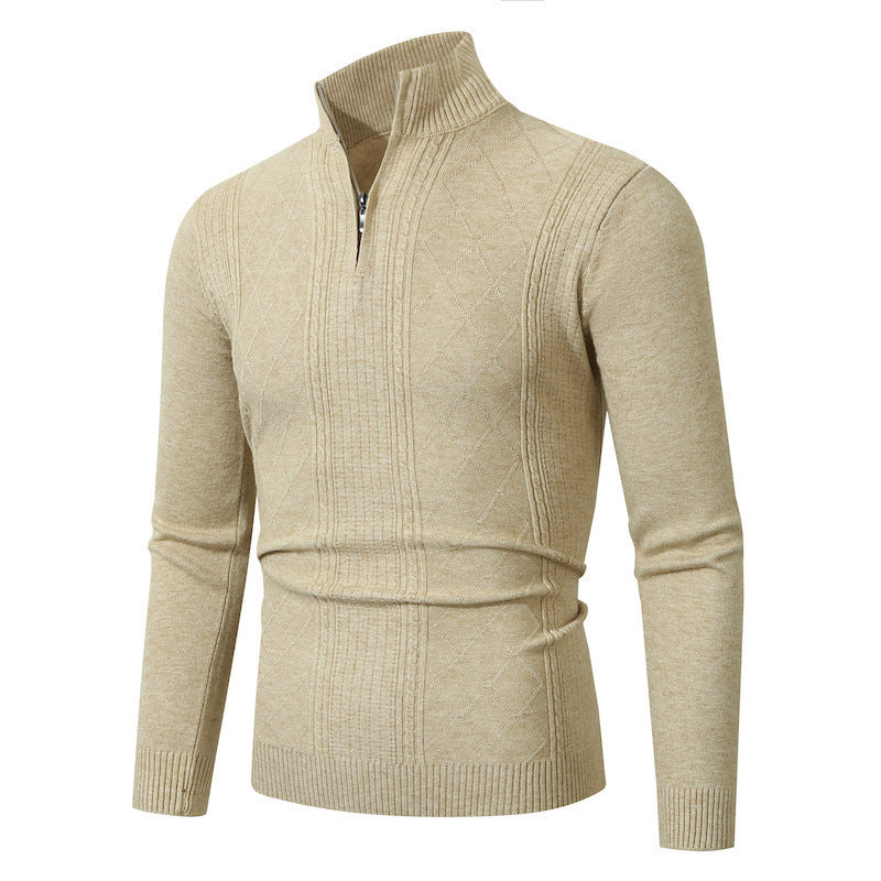 Herren Strickpullover mit hochabschließendem Reißverschluss und modernem Zopfmuster EB