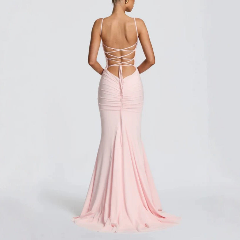 Damen Elegantes Tailliertes Maxikleid mit Raffungen EB