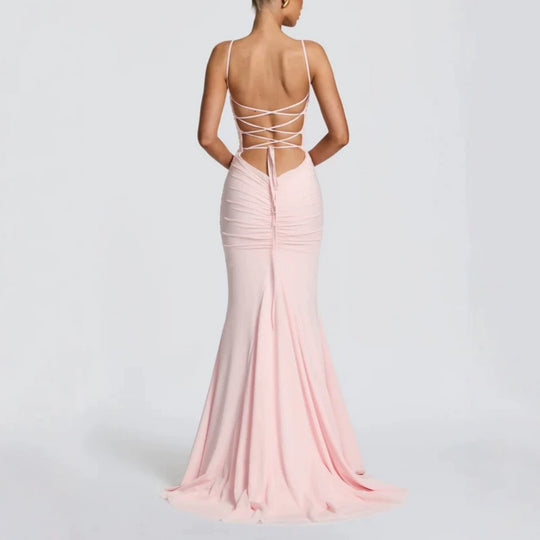 Damen Elegantes Tailliertes Maxikleid mit Raffungen EB