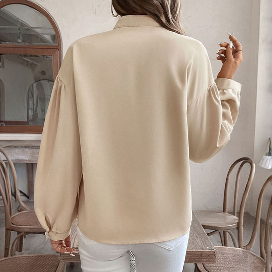 Damen Bluse mit Elegantem Besticktem Ausschnitt EB