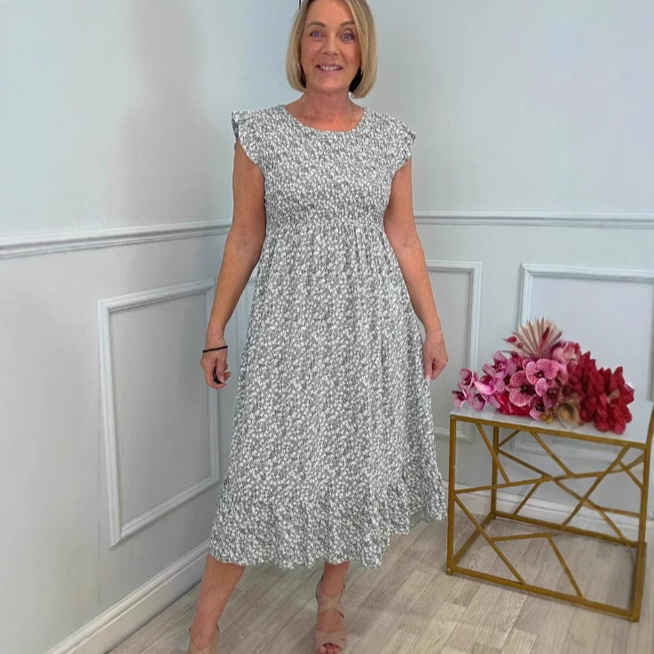Damen luftiges Maxikleid mit Rüschen und floralem Design EB