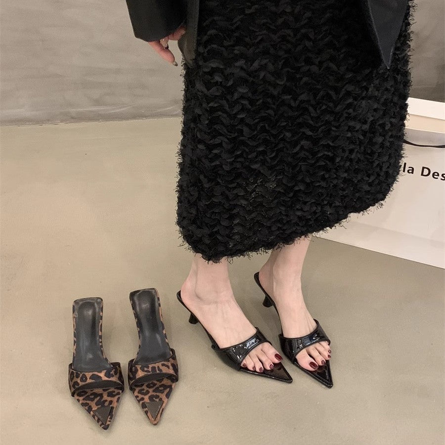 Damen schicke Slingback Mules mit modischem Leopardenprint EB