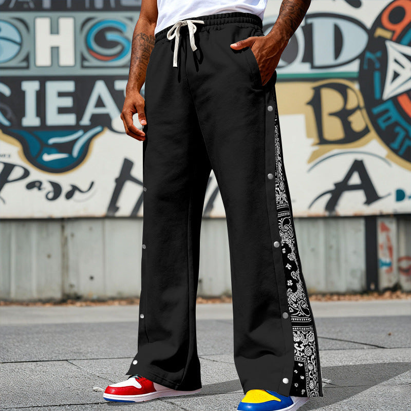 Herren Weite Snap-Trackhose mit Tunnelzug, seitlicher Bandana-Blende und Druckknopfleiste EB