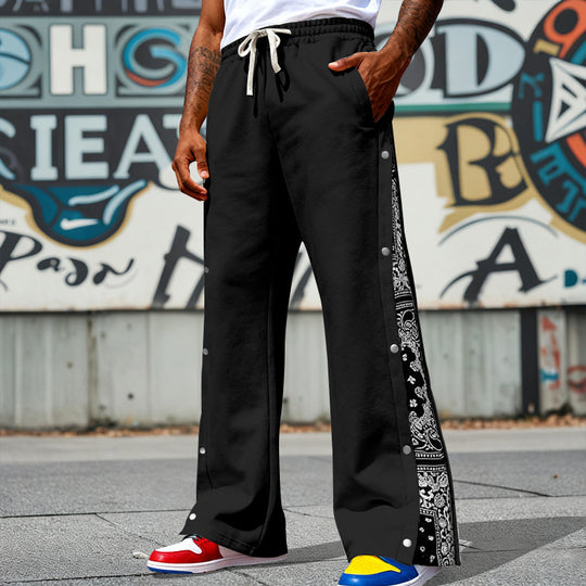 Herren Weite Snap-Trackhose mit Tunnelzug, seitlicher Bandana-Blende und Druckknopfleiste EB