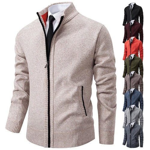 Herren sportliche Strickjacke mit Stehkragen und Reißverschluss EB