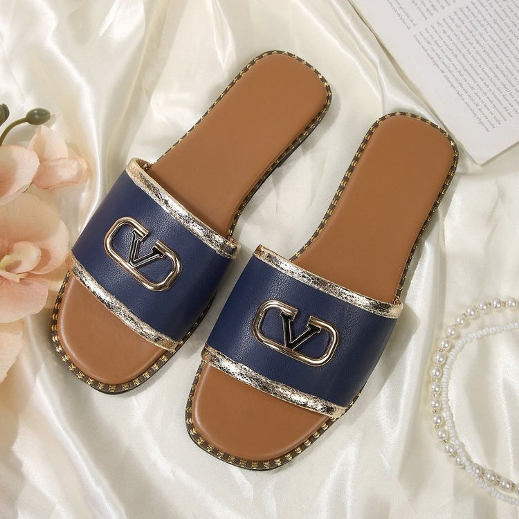 Damen modische Riemchen-Sandalen mit goldenen Details EB