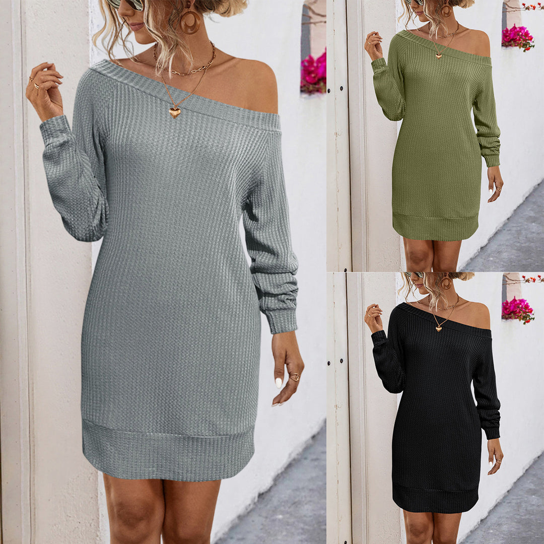 Damen lässiges Strickkleid mit schulterfreiem Design EB
