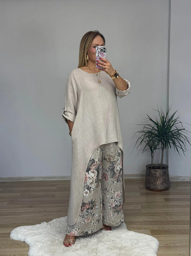 Damen Relaxed Fit Leinen Tunika Top EB