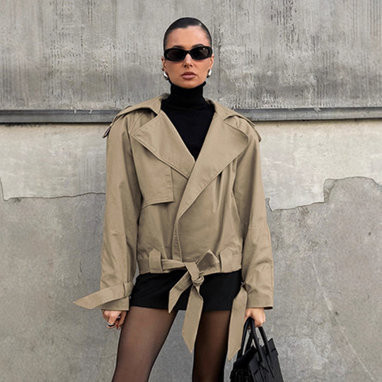 Damen lässige Utility-Jacke im Oversized-Schnitt mit taillierbarem Gürtel und praktischen Taschen EB