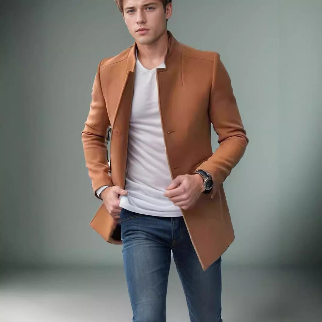Herren moderner Blazer mit geradem Schnitt und elegantem Stehkragen EB