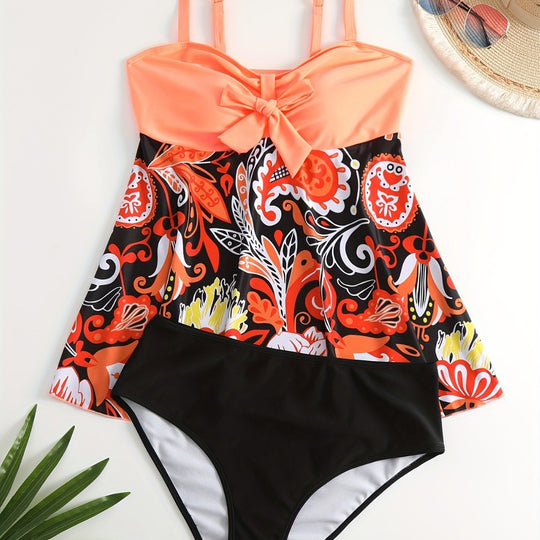 Damen Tankini Set mit verspieltem Druck und modischen Details EB