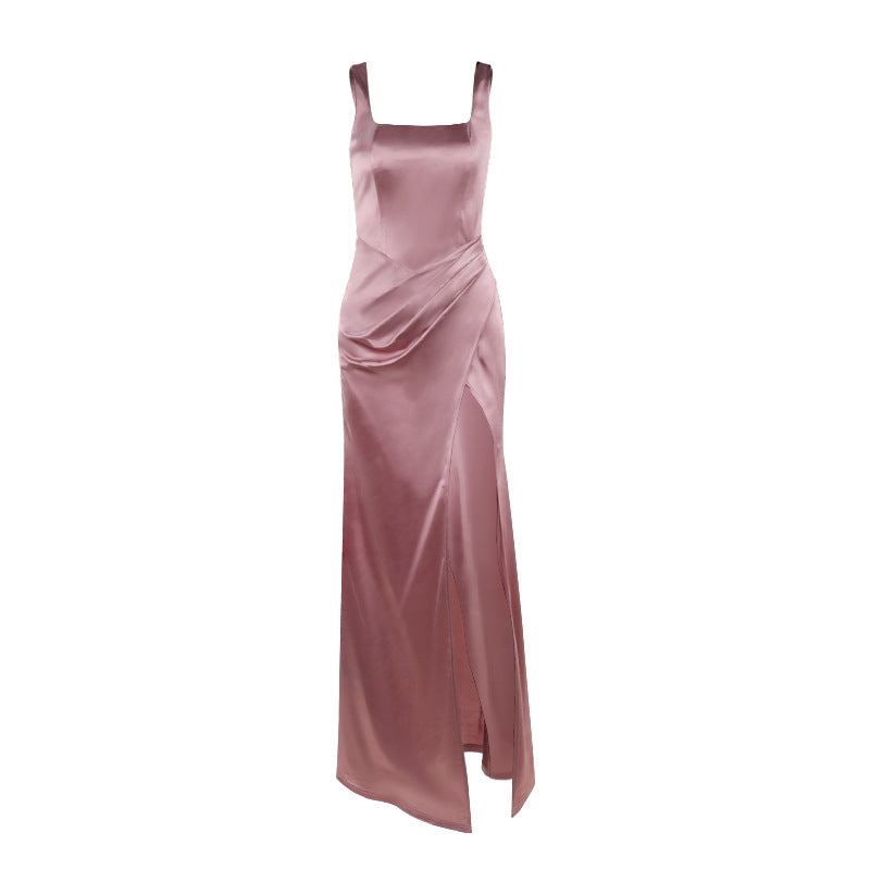 Damen elegantes Maxikleid mit anliegendem Oberteil und hohem Schlitz EB