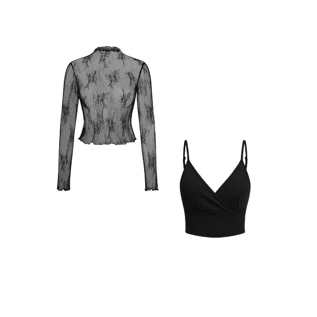 Damen Elegantes transparentes Oberteil mit langem Arm und modischem Top EB