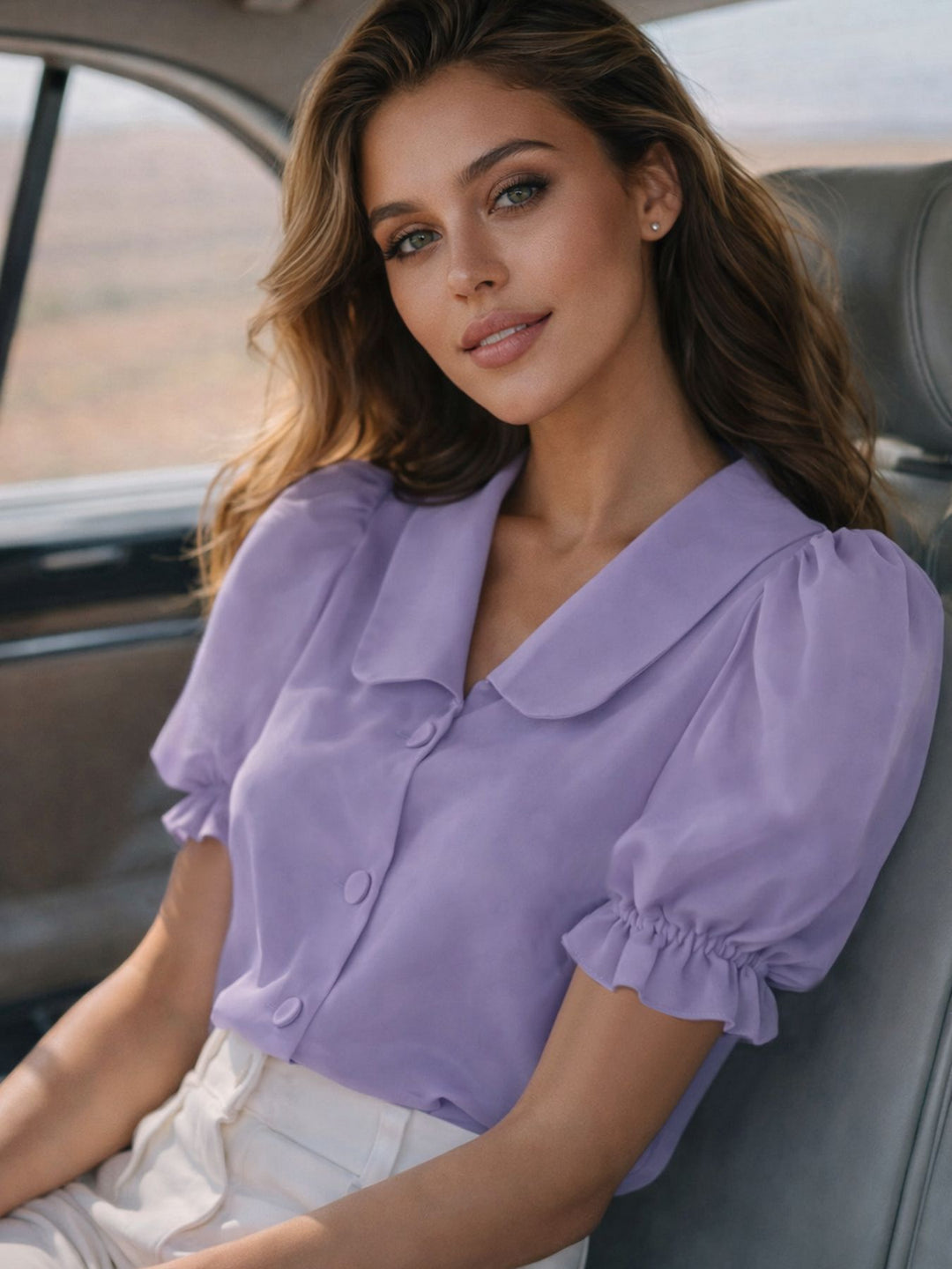 Damen Verspielt geschnittene Bluse mit Puffärmeln und Knopfdetails EB