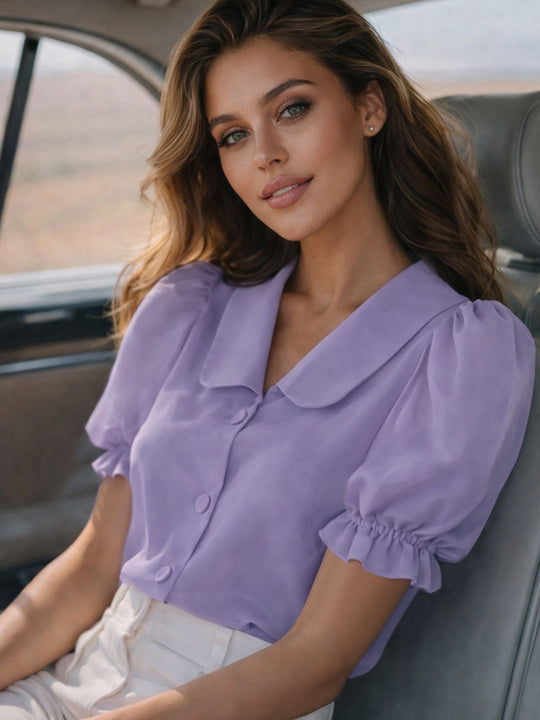 Damen Verspielt geschnittene Bluse mit Puffärmeln und Knopfdetails EB