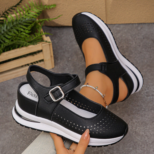 Damen Plateau-Sandalen mit sportlicher Sneaker-Sohle und verstellbaren Klettriemen EB
