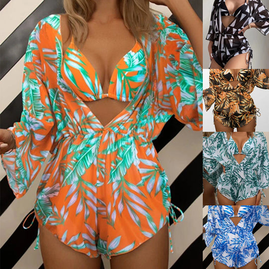 Damen Strandkleid mit floralem Muster und luftigen Ärmeln EB