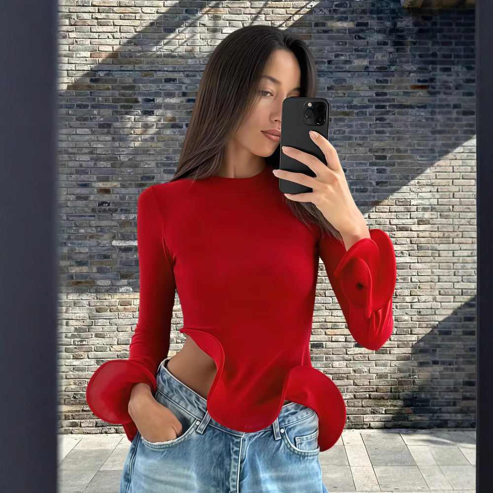 Damen Trendy Oberteil mit asymmetrischen Rüschendetails und elegantes Design EB