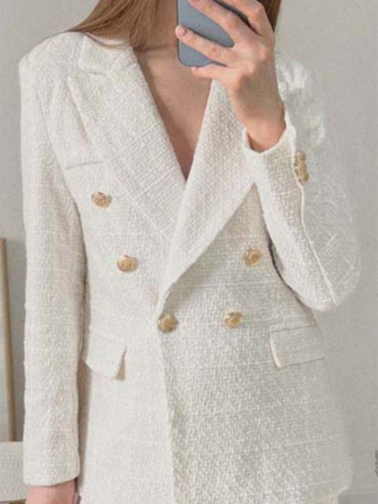 Damen Tweed Blazerjacke mit doppelter Knopfleiste und elegantem Schnitt EB