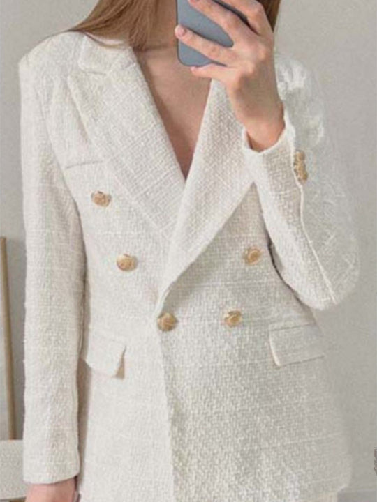Damen Tweed Blazerjacke mit doppelter Knopfleiste und elegantem Schnitt EB