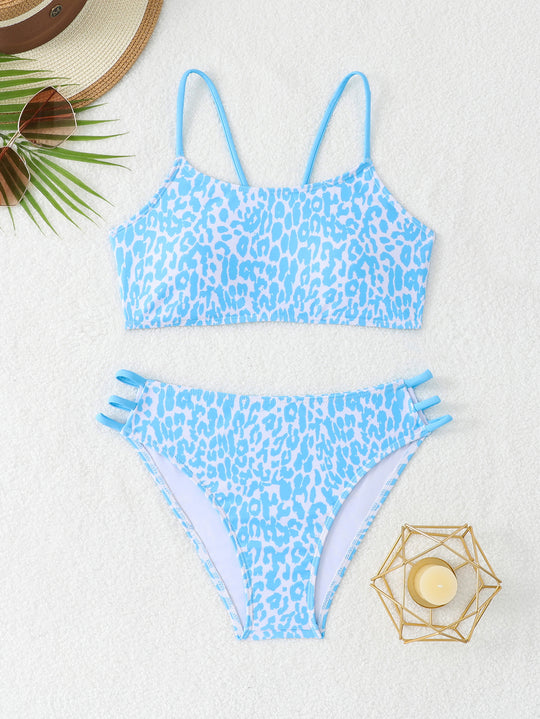 Damen Bikini-Set mit innovativen Trägerdetails und modischem Leopardenmuster EB