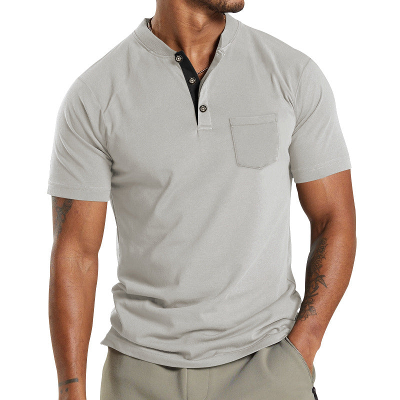 Herren Kurzarm-Henley-T-Shirt mit praktischer Brusttasche und modernem Kragen EB