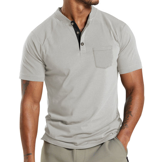 Herren Kurzarm-Henley-T-Shirt mit praktischer Brusttasche und modernem Kragen EB