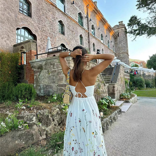Damen Spaghetti-Träger Kleid mit floralen Stickereien EB