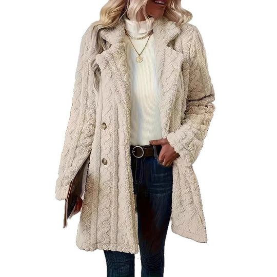 Damen Fleece-Winterjacke mit strukturiertem Design und eleganten Knöpfen EB