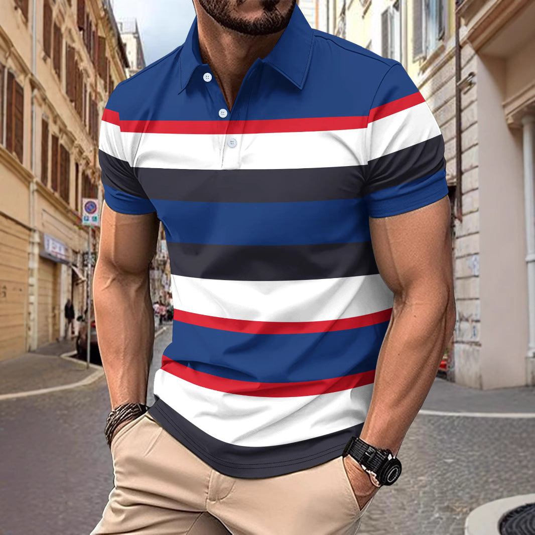 EB | V-Ausschnitt Button Business Stripe Vielseitiges T-Shirt