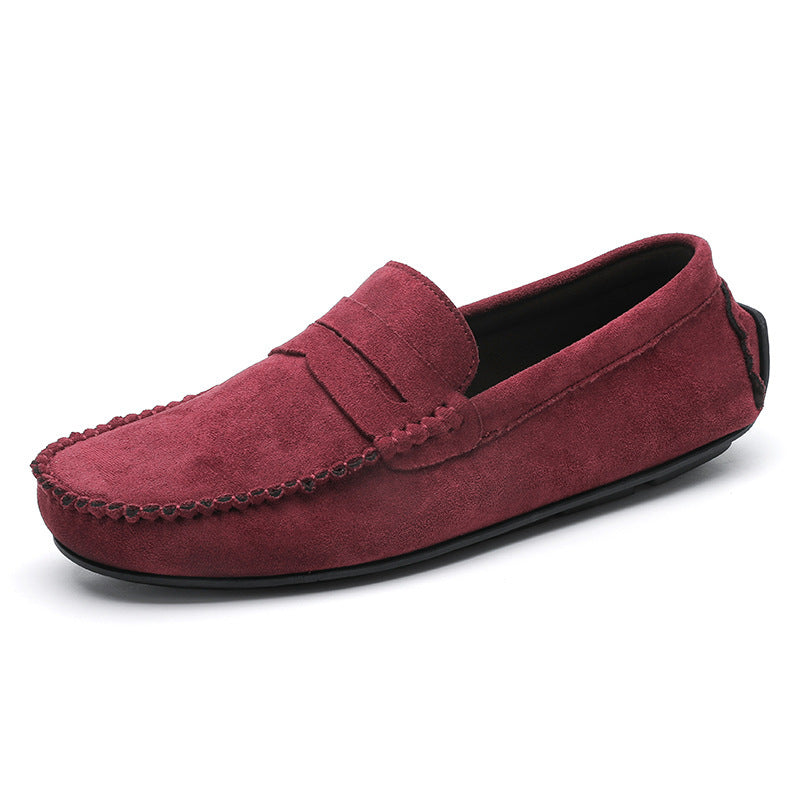 Herren elegante Veloursleder-Mokassin Fahrerhalbschuhe mit handgenähter Vordernaht und flexibler Gummiprofilsohle EB
