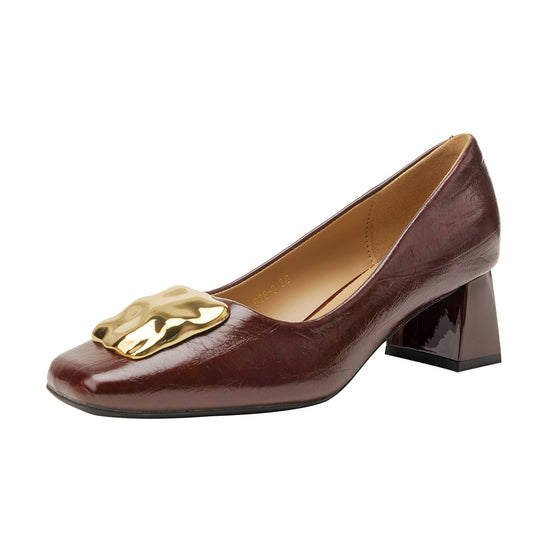Damen Komfortable Blockabsatz-Pumps mit dekorativem Schmuckdetail EB