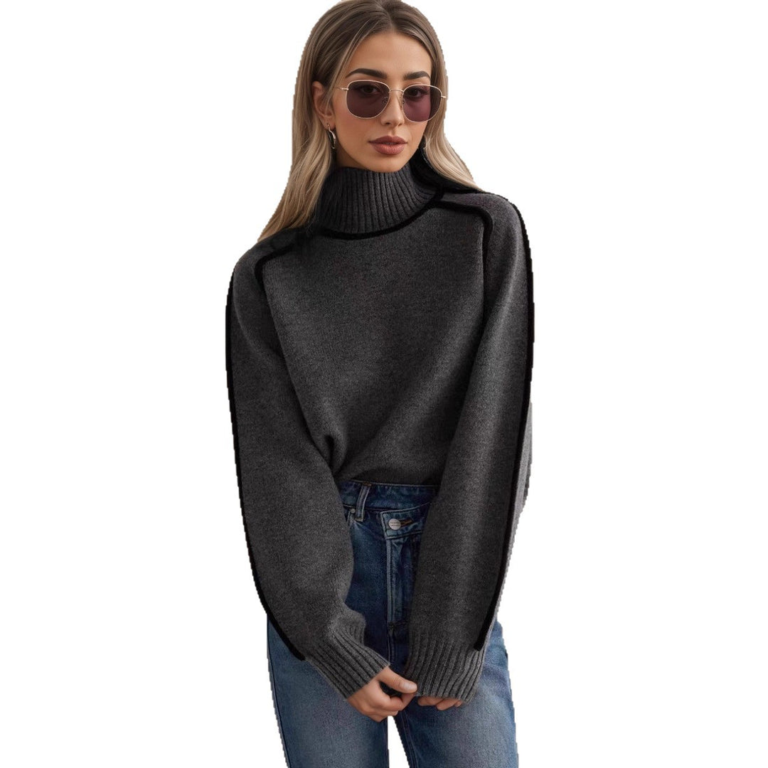 Damen Pullover mit hohem Kragen und Volumenärmeln EB