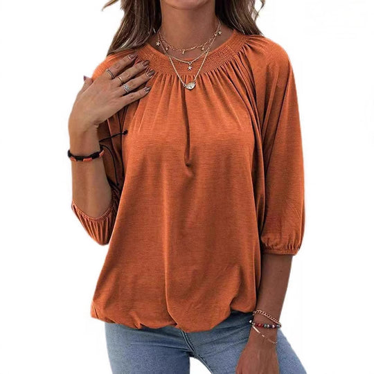 Damen lässiges Oversized-Shirt mit Rüschen und Viskose-Material EB
