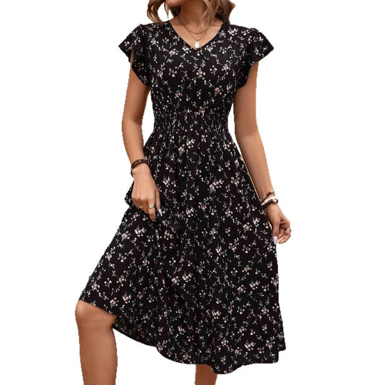 Damen Midikleid mit floralem Muster und Raffungen EB