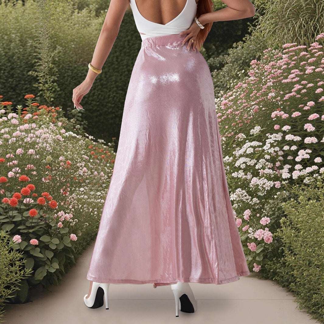 Damen Eleganter Satin Maxi-Rock mit seitlichem Schlitz und seidigem Glanz EB